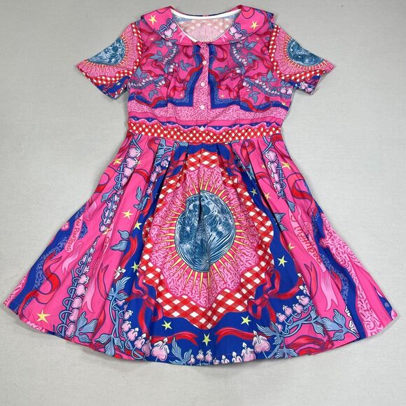 Beautiful Genius Dress Women S Pink Pleat A Line Floral Collar Jordan Piantedosi - Picture 1 of 8